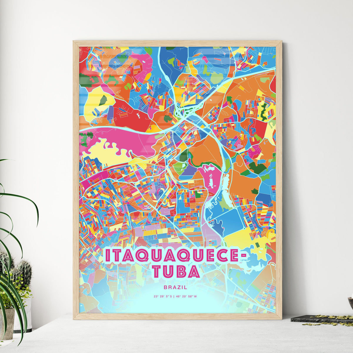 Colorful ITAQUAQUECETUBA BRAZIL Fine Art Map Crazy Colors