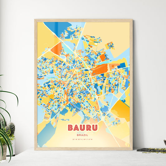 Colorful BAURU BRAZIL Fine Art Map Blue Orange