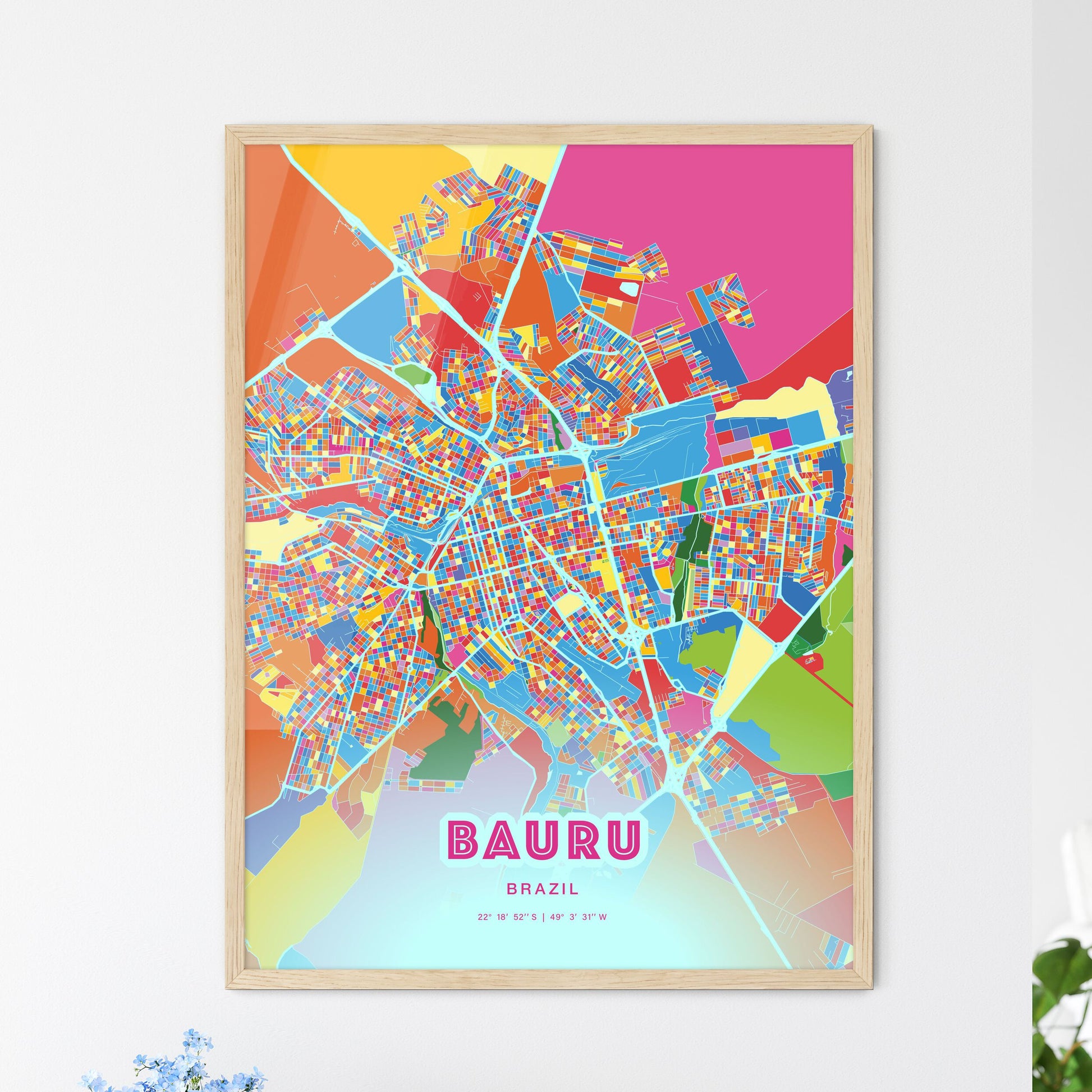 Colorful BAURU BRAZIL Fine Art Map Crazy Colors