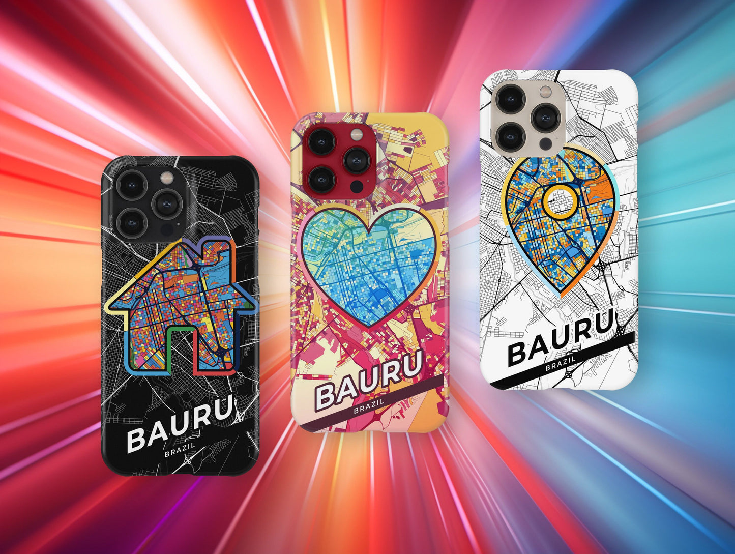 Bauru Brazil slim phone case with colorful icon. Birthday, wedding or housewarming gift. Couple match cases.