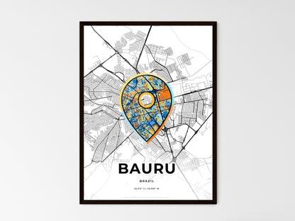 BAURU BRAZIL minimal art map with a colorful icon. Where it all began, Couple map gift. Style 1