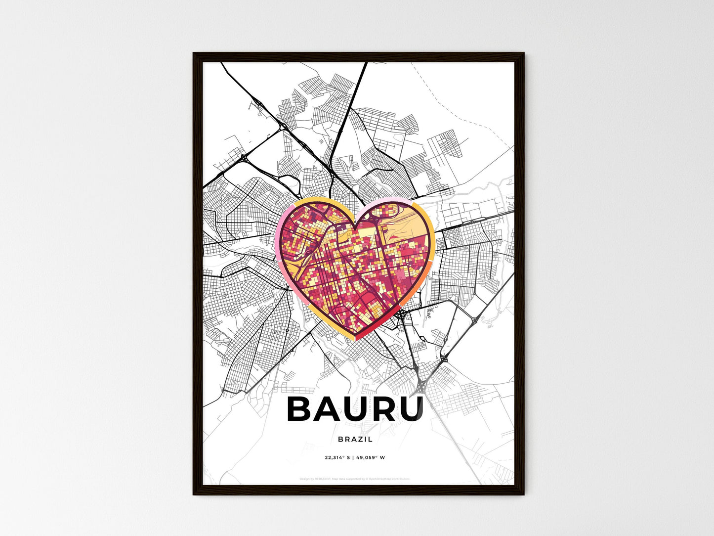 BAURU BRAZIL minimal art map with a colorful icon. Where it all began, Couple map gift. Style 2