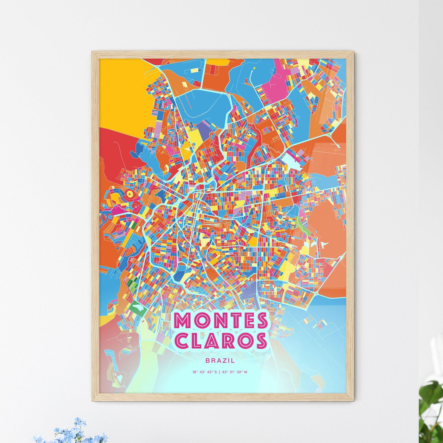 Colorful MONTES CLAROS BRAZIL Fine Art Map Crazy Colors