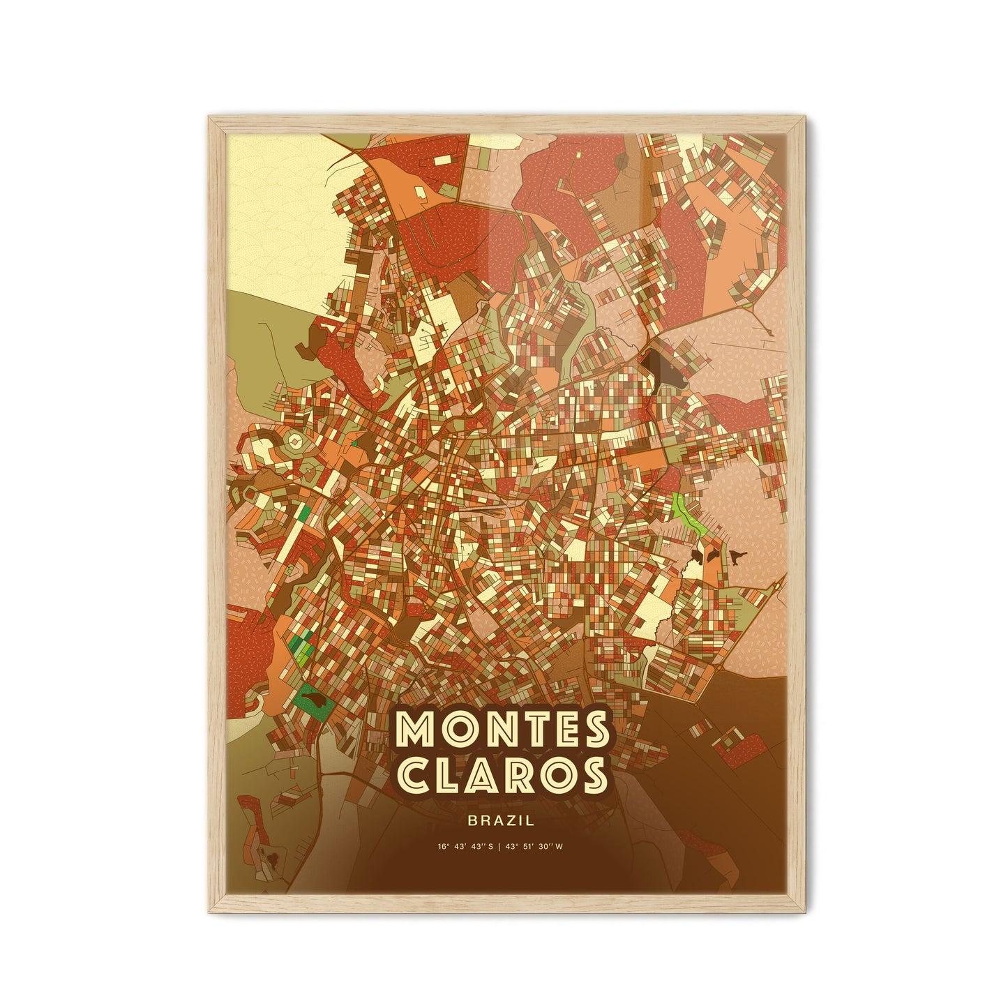 Colorful MONTES CLAROS BRAZIL Fine Art Map Farmhouse