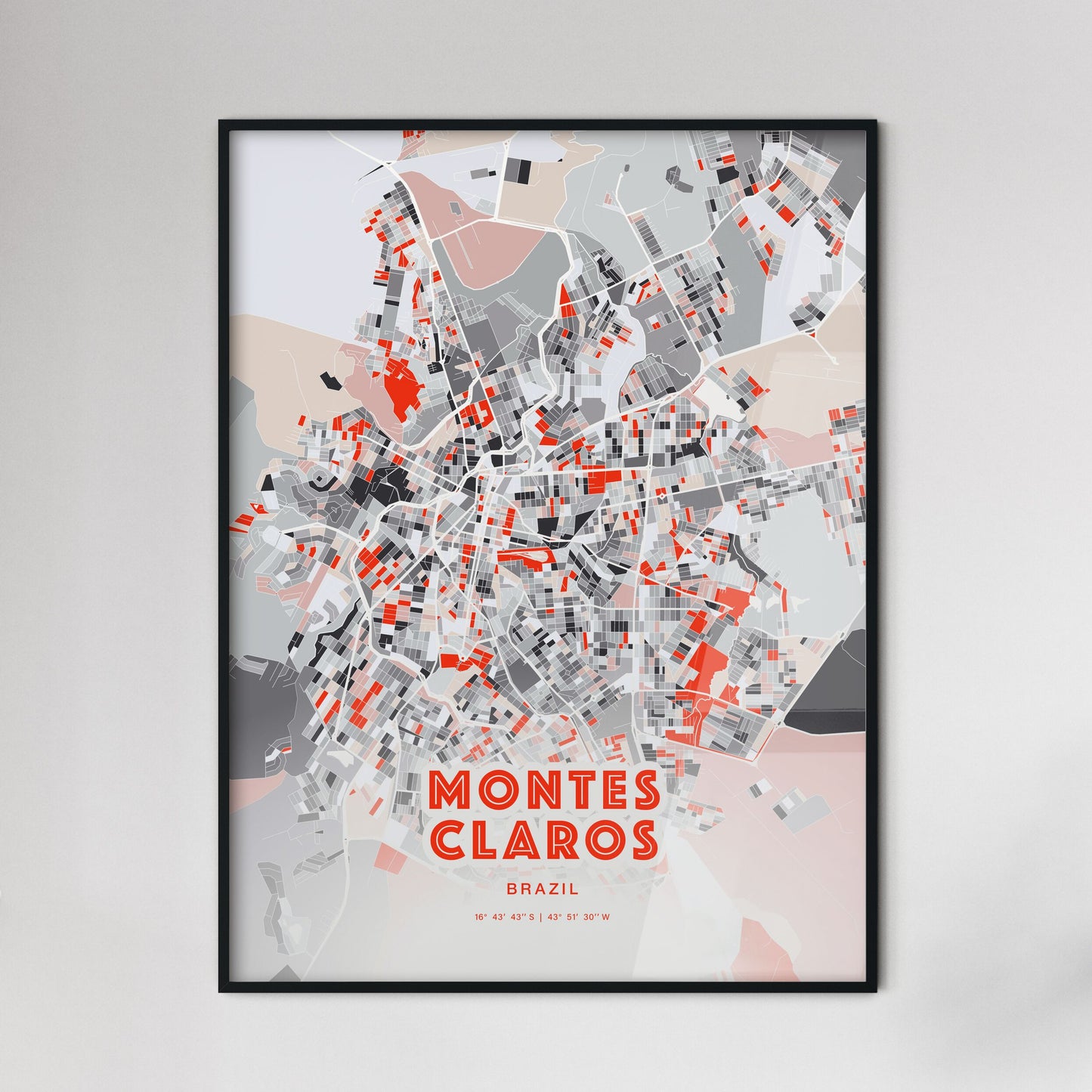 Colorful MONTES CLAROS BRAZIL Fine Art Map Modern