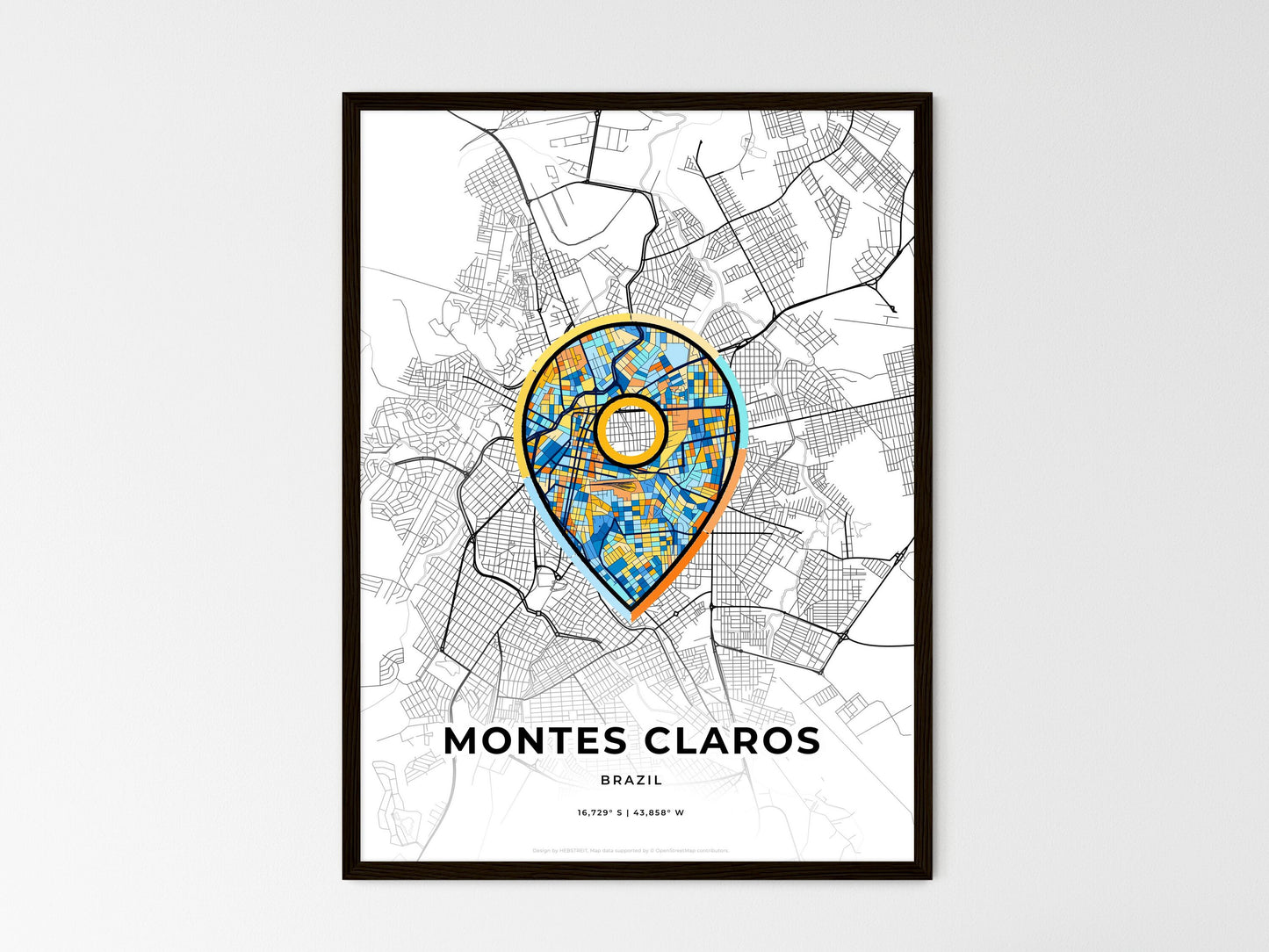 Montes Claros Brazil wedding art map with pointer icon
