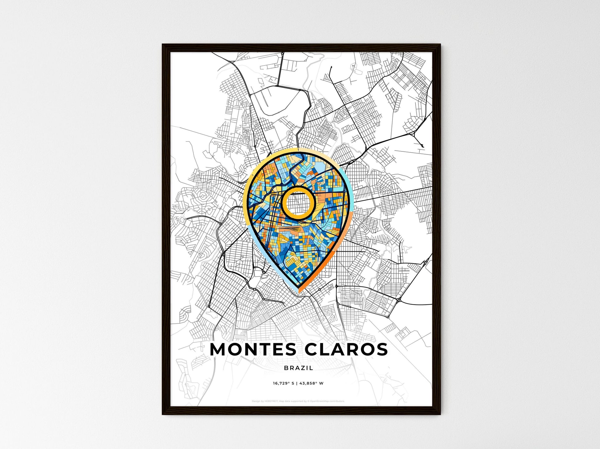 Montes Claros Brazil wedding art map with pointer icon