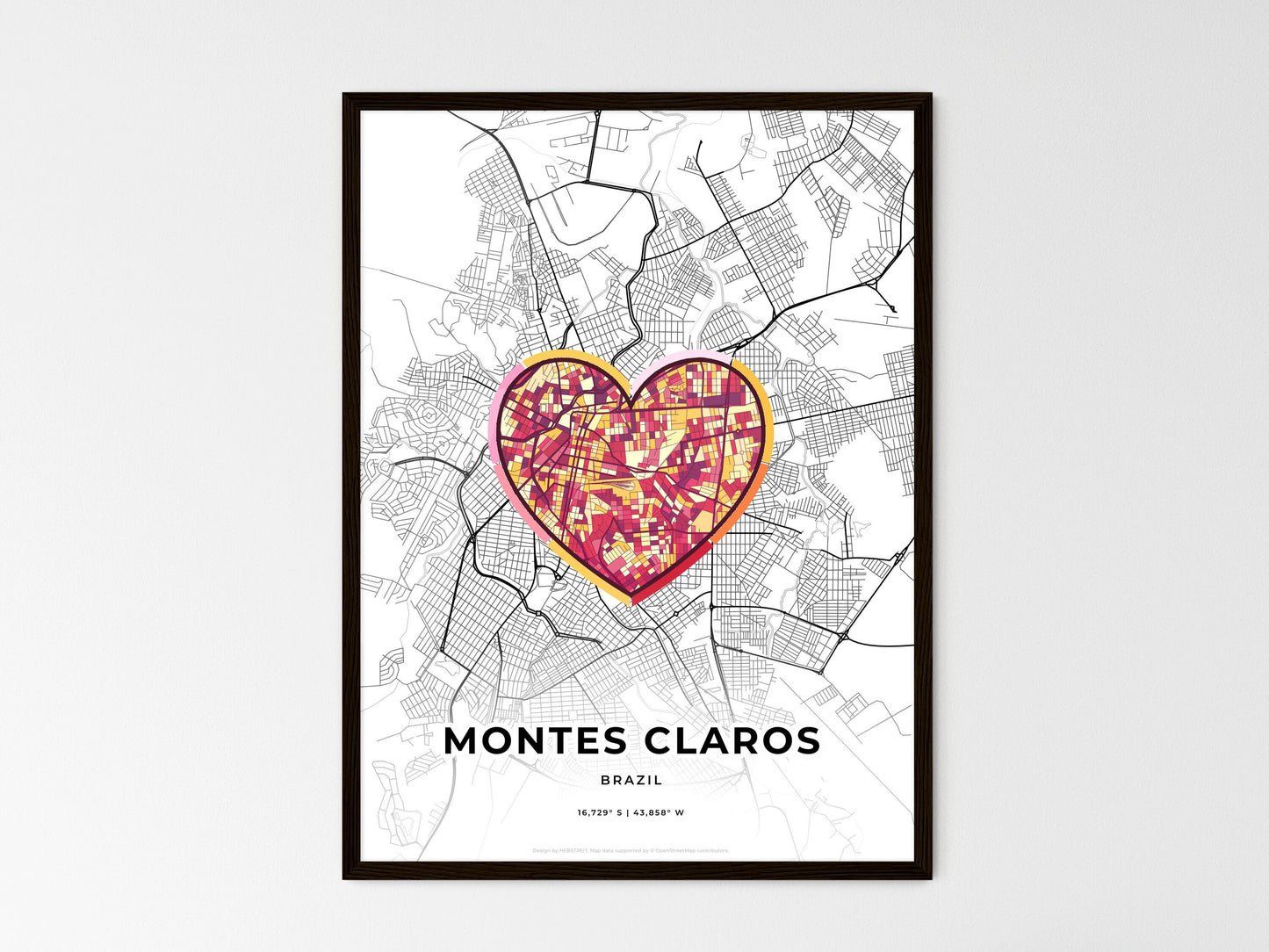 Montes Claros Brazil wedding art map with heart icon