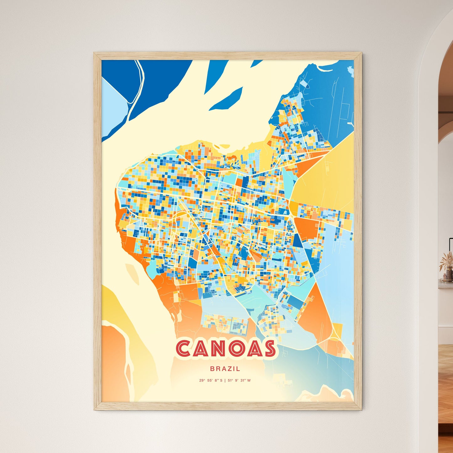 Colorful CANOAS BRAZIL Fine Art Map Blue Orange