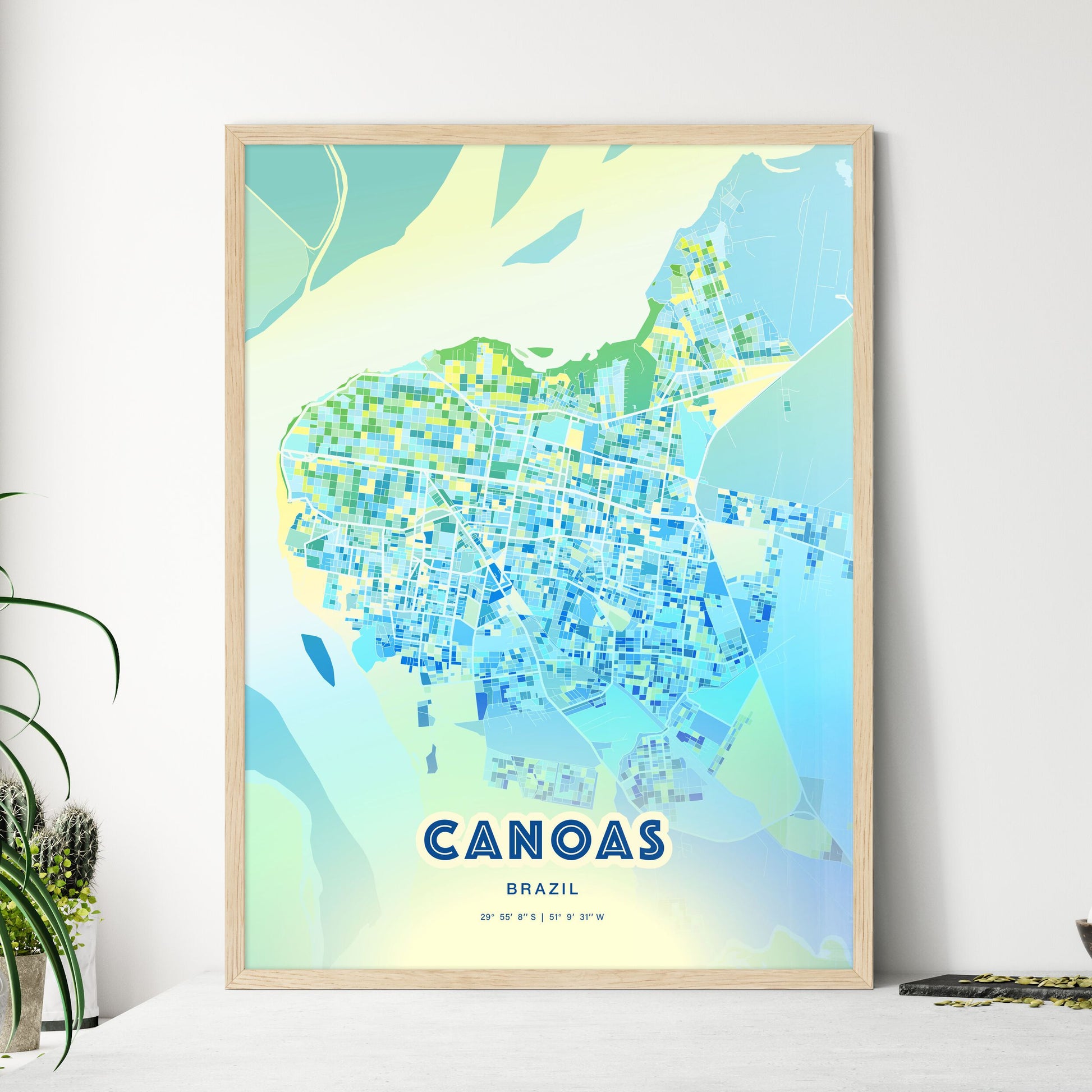 Colorful CANOAS BRAZIL Fine Art Map Cool Blue