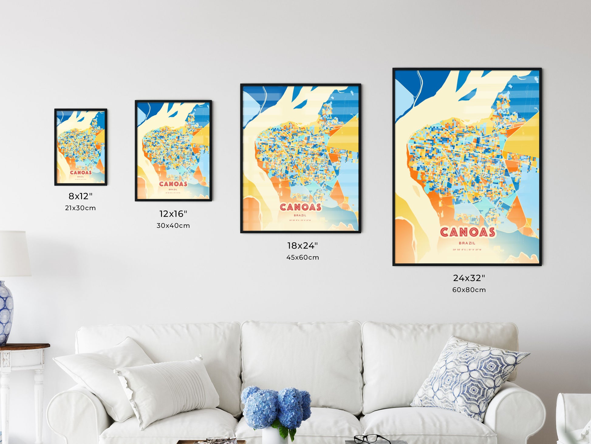 Colorful CANOAS BRAZIL Fine Art Map Blue Orange