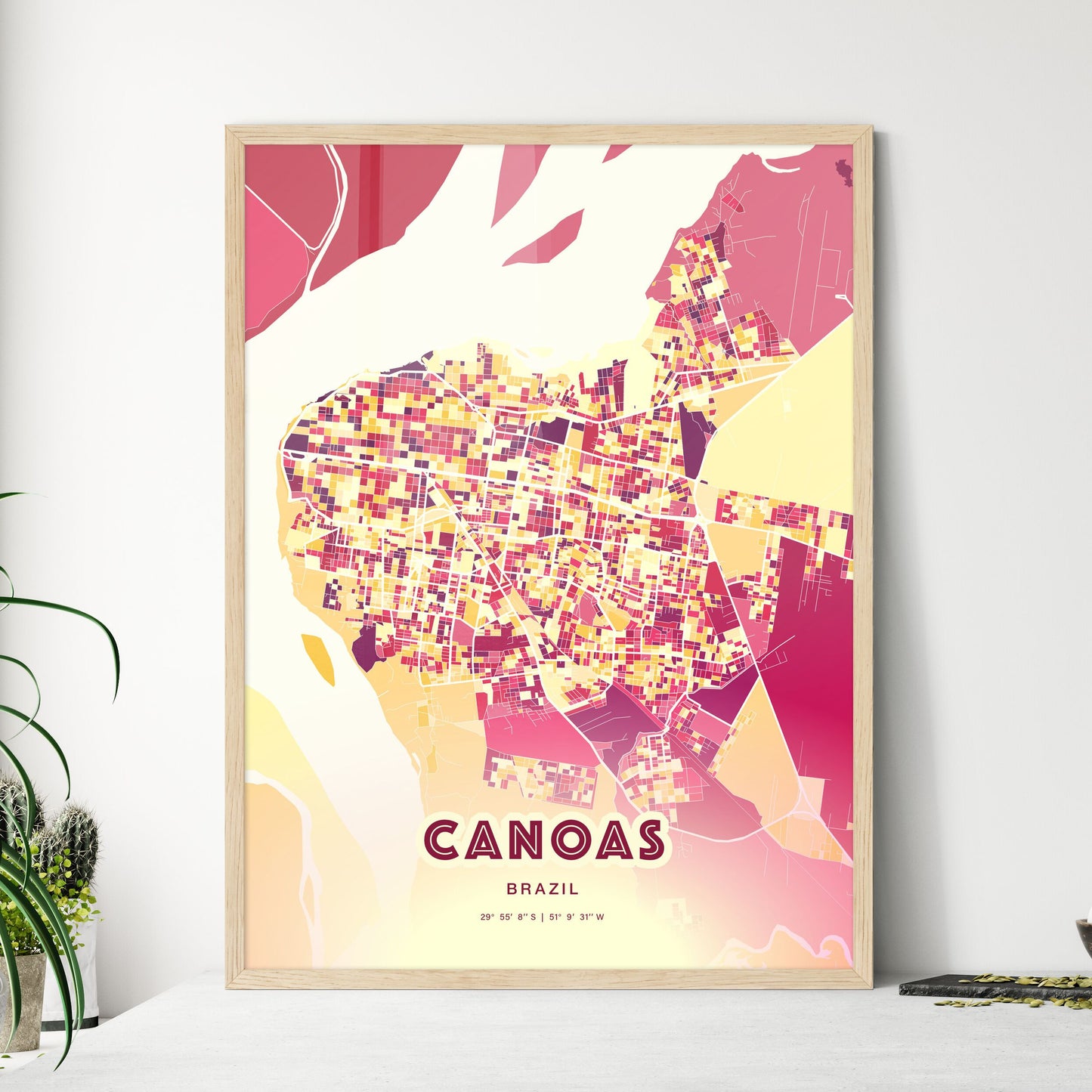 Colorful CANOAS BRAZIL Fine Art Map Hot Red