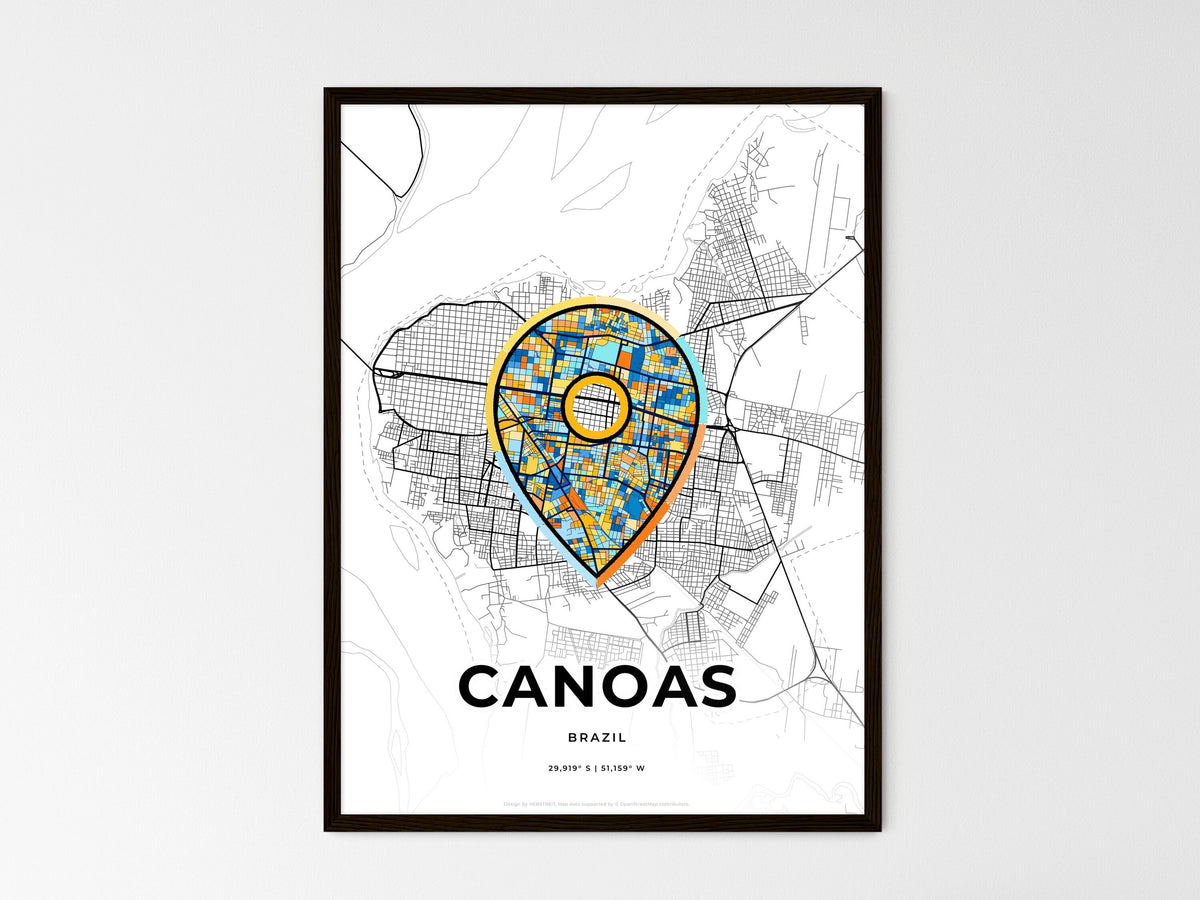 Canoas Brazil wedding art map with pointer icon