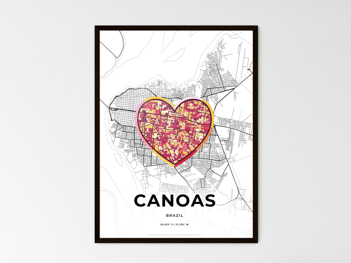 Canoas Brazil wedding art map with heart icon