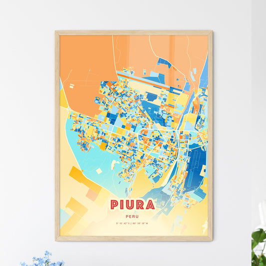 Colorful PIURA PERU Fine Art Map Blue Orange