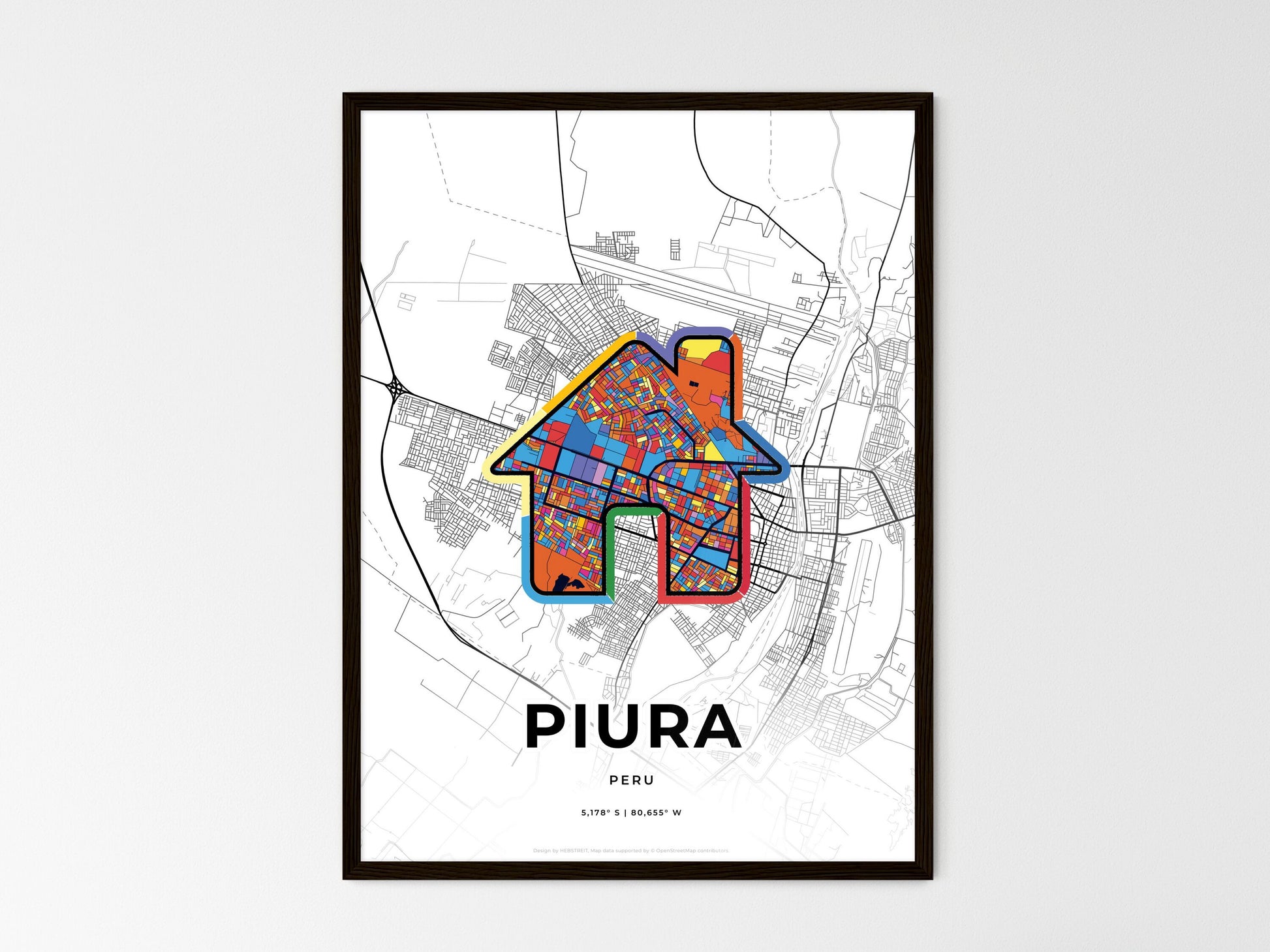 Piura Peru wedding art map with home icon