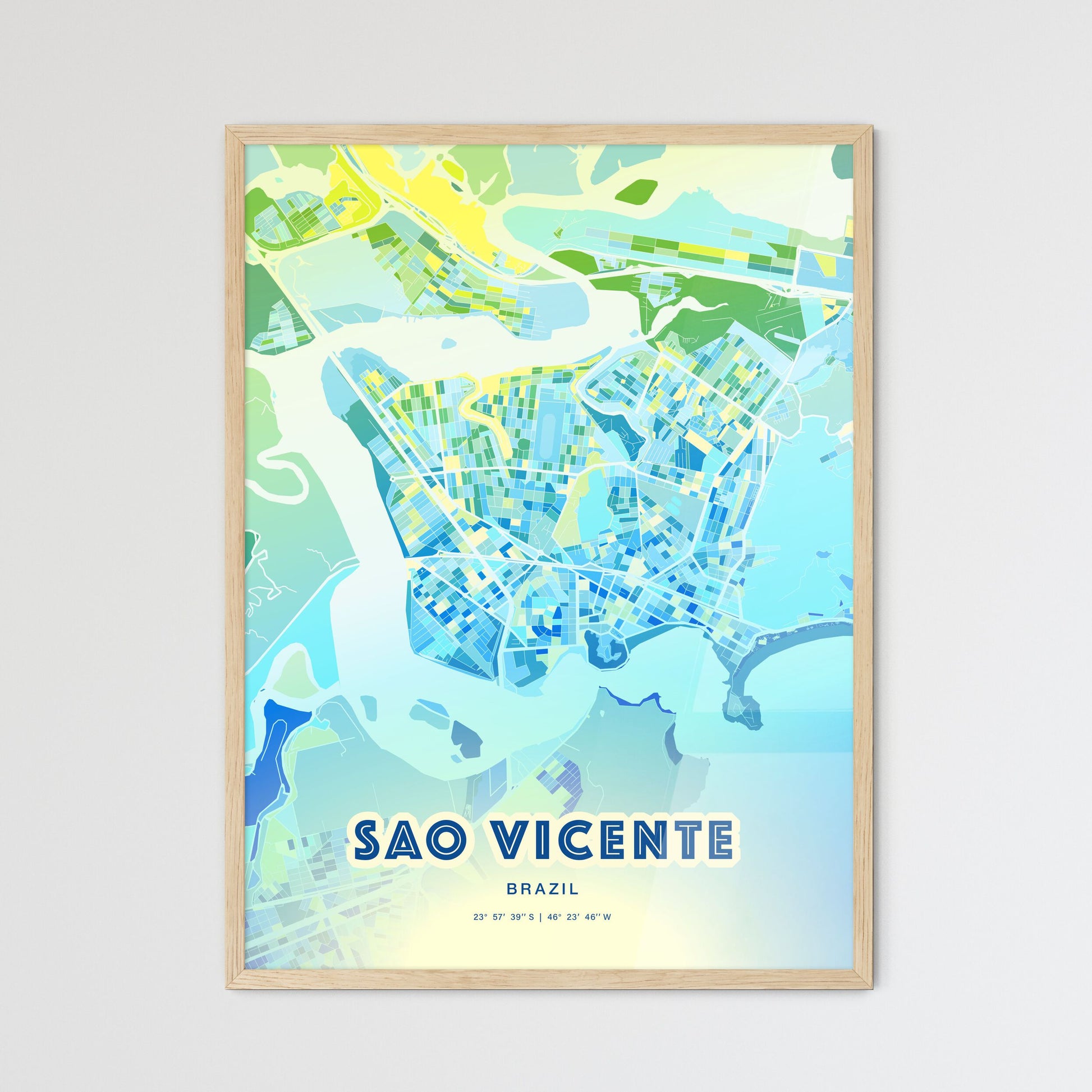 Colorful SAO VICENTE BRAZIL Fine Art Map Cool Blue