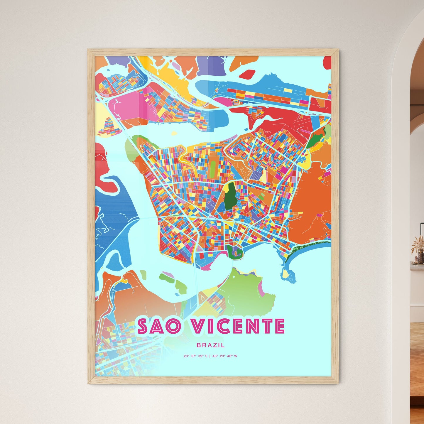 Colorful SAO VICENTE BRAZIL Fine Art Map Crazy Colors