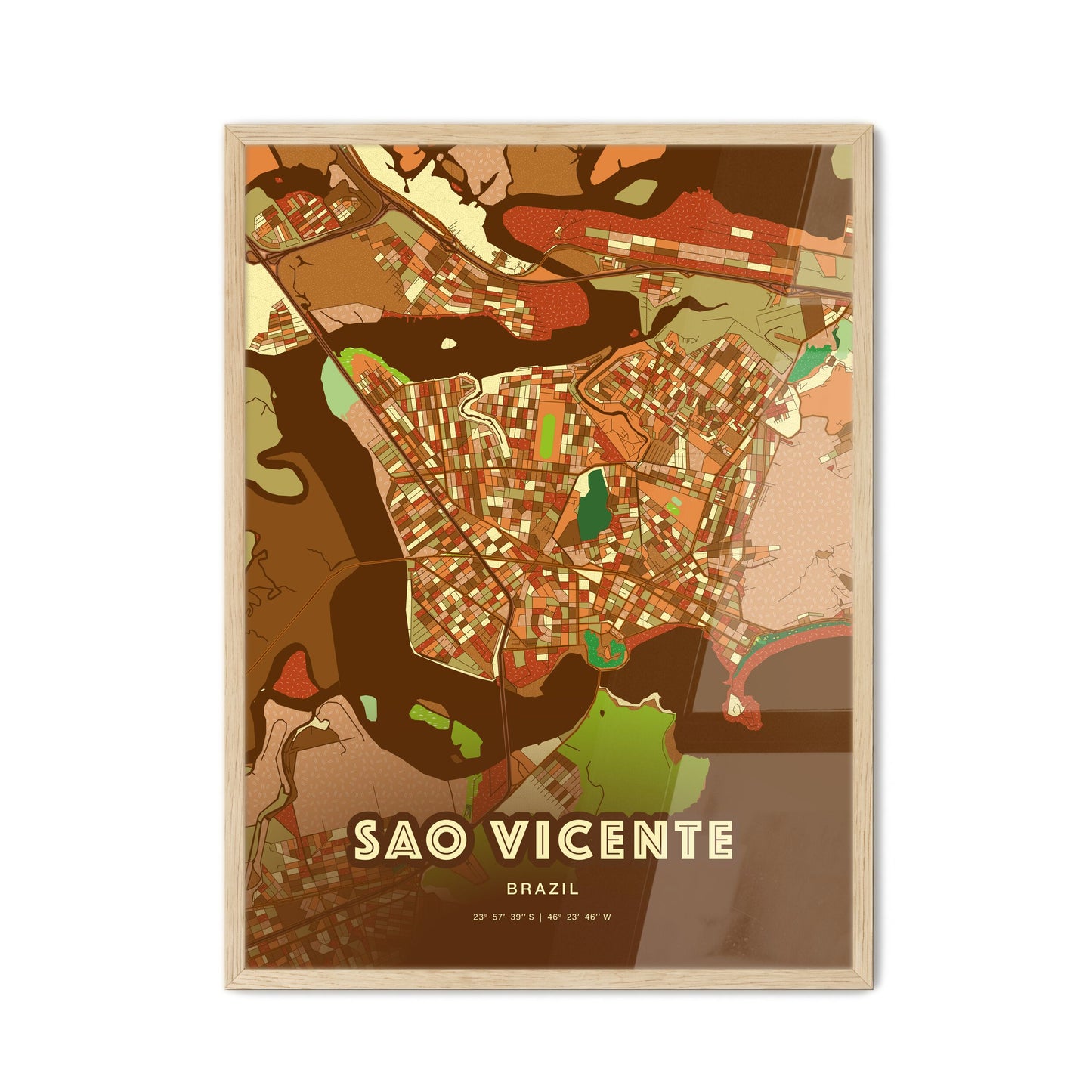 Colorful SAO VICENTE BRAZIL Fine Art Map Farmhouse