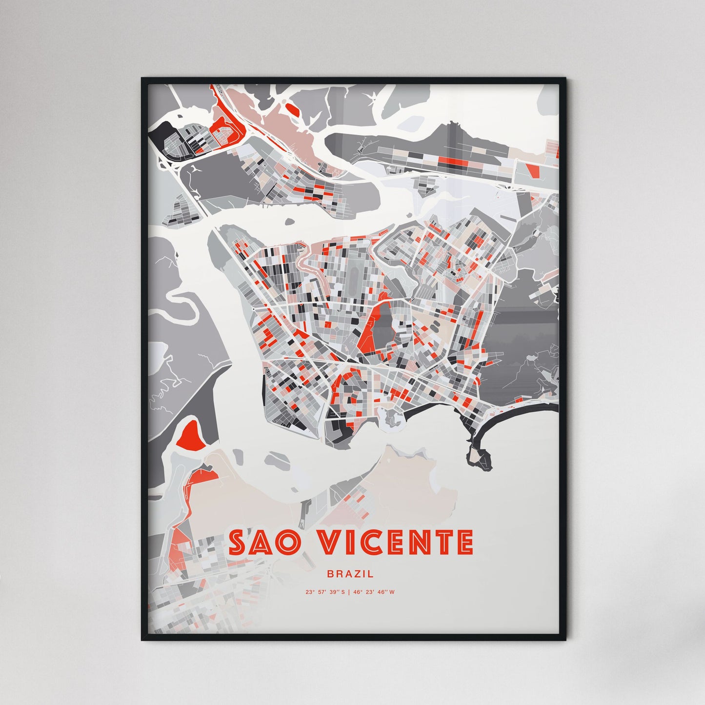 Colorful SAO VICENTE BRAZIL Fine Art Map Modern