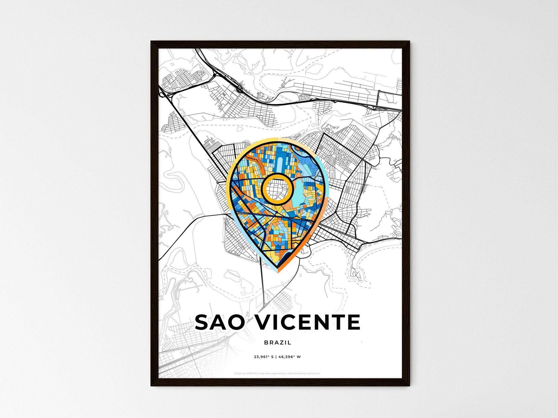 Sao Vicente Brazil wedding art map with pointer icon
