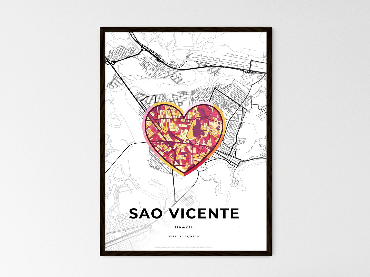 Sao Vicente Brazil wedding art map with heart icon