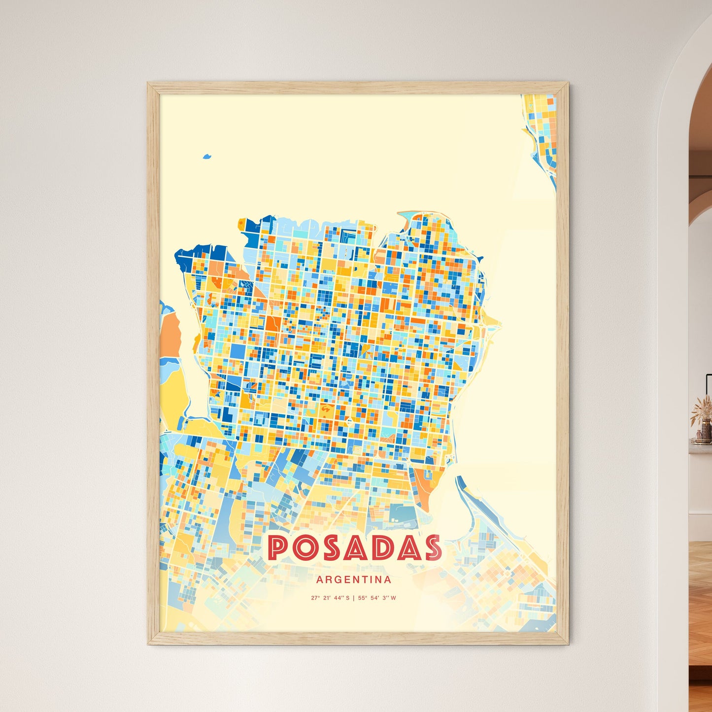 Colorful POSADAS ARGENTINA Fine Art Map Blue Orange