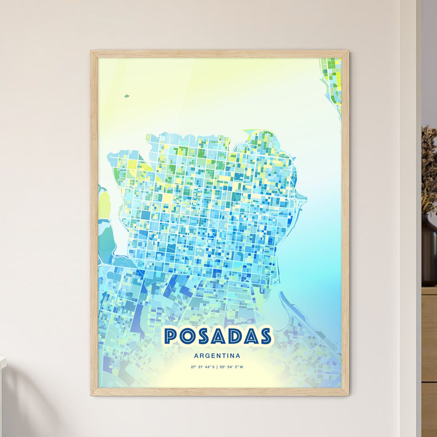 Colorful POSADAS ARGENTINA Fine Art Map Cool Blue