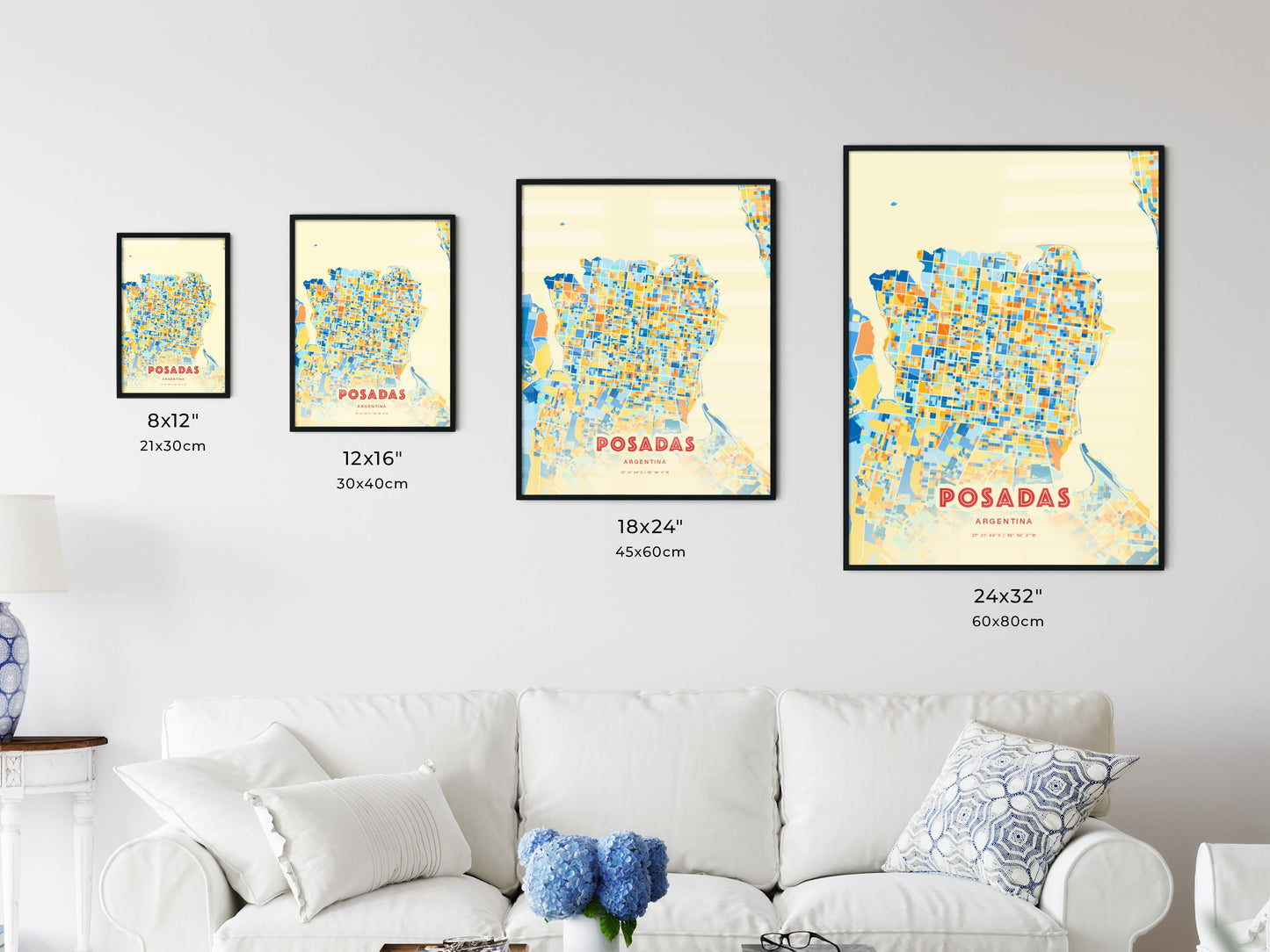 Colorful POSADAS ARGENTINA Fine Art Map Blue Orange