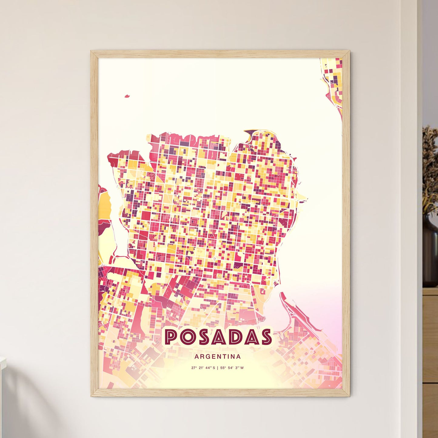 Colorful POSADAS ARGENTINA Fine Art Map Hot Red