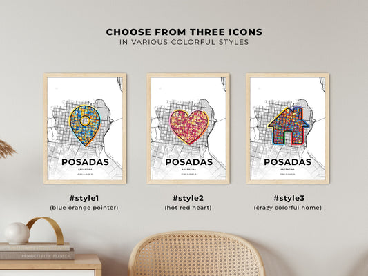Posadas Argentina maps with colorful icons