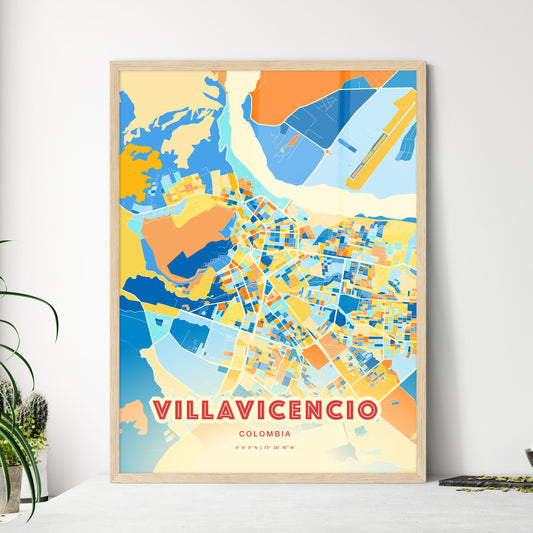 Colorful VILLAVICENCIO COLOMBIA Fine Art Map Blue Orange