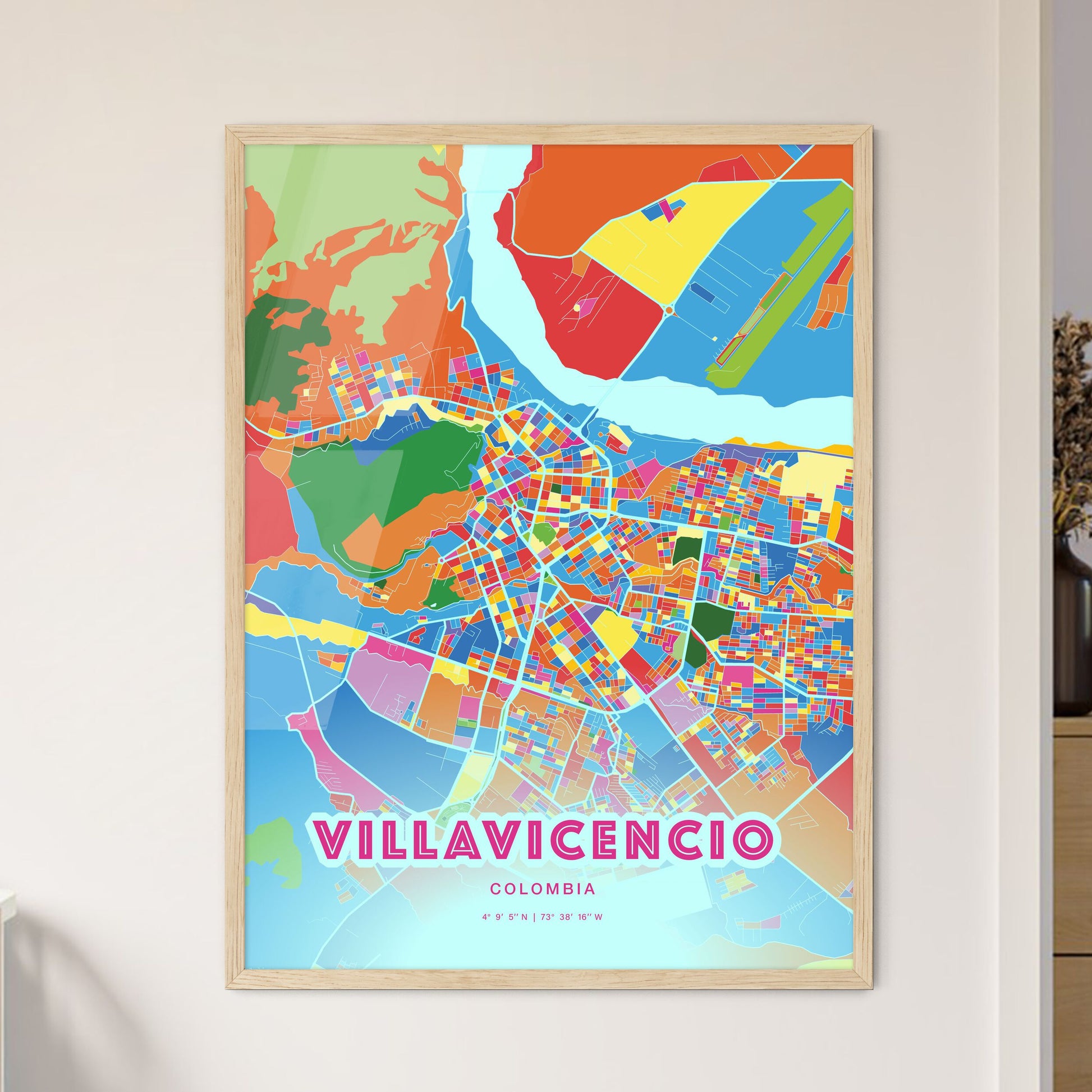 Colorful VILLAVICENCIO COLOMBIA Fine Art Map Crazy Colors