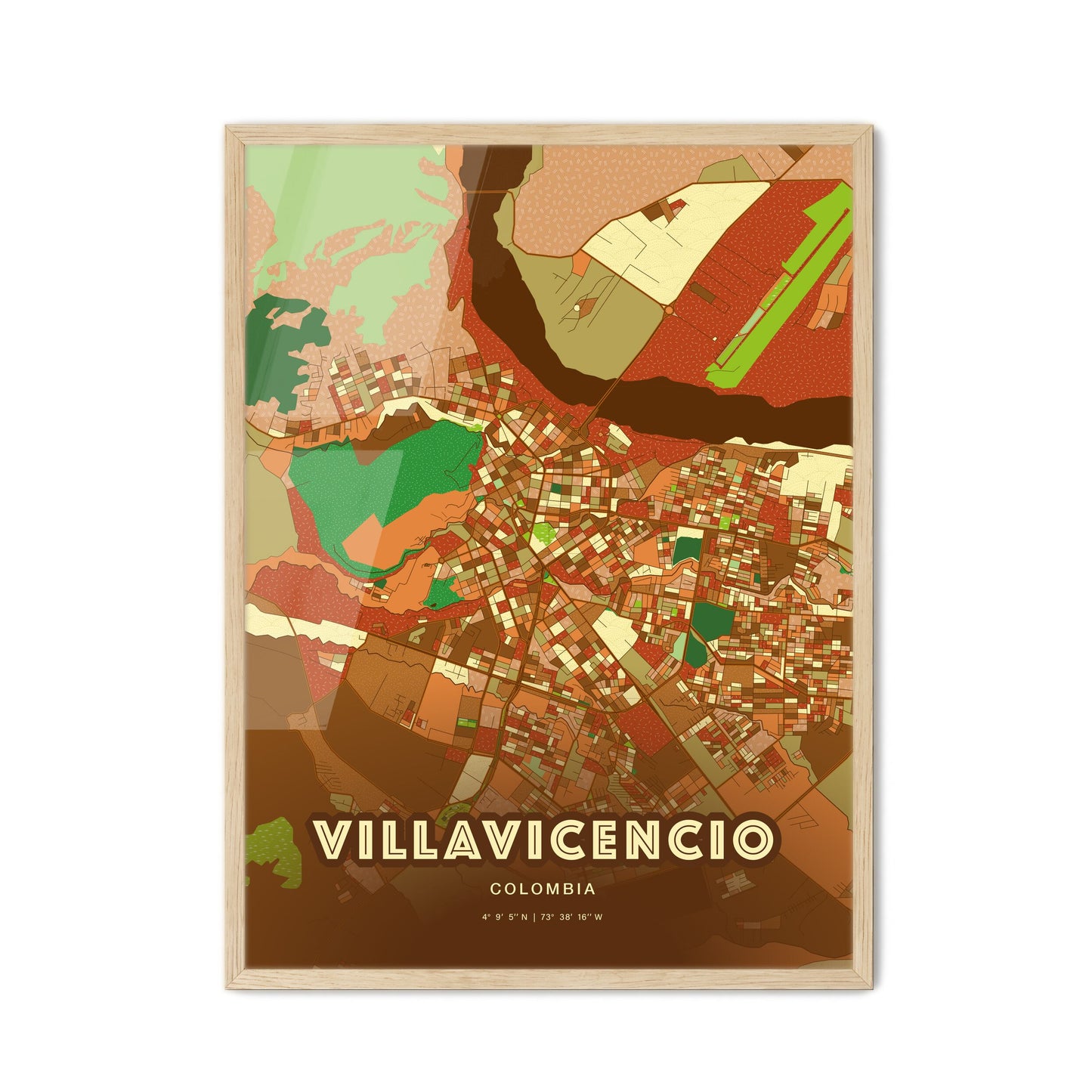 Colorful VILLAVICENCIO COLOMBIA Fine Art Map Farmhouse