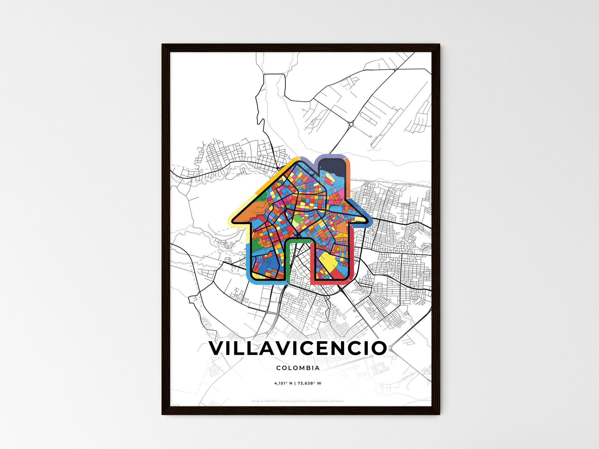 Villavicencio Colombia wedding art map with home icon