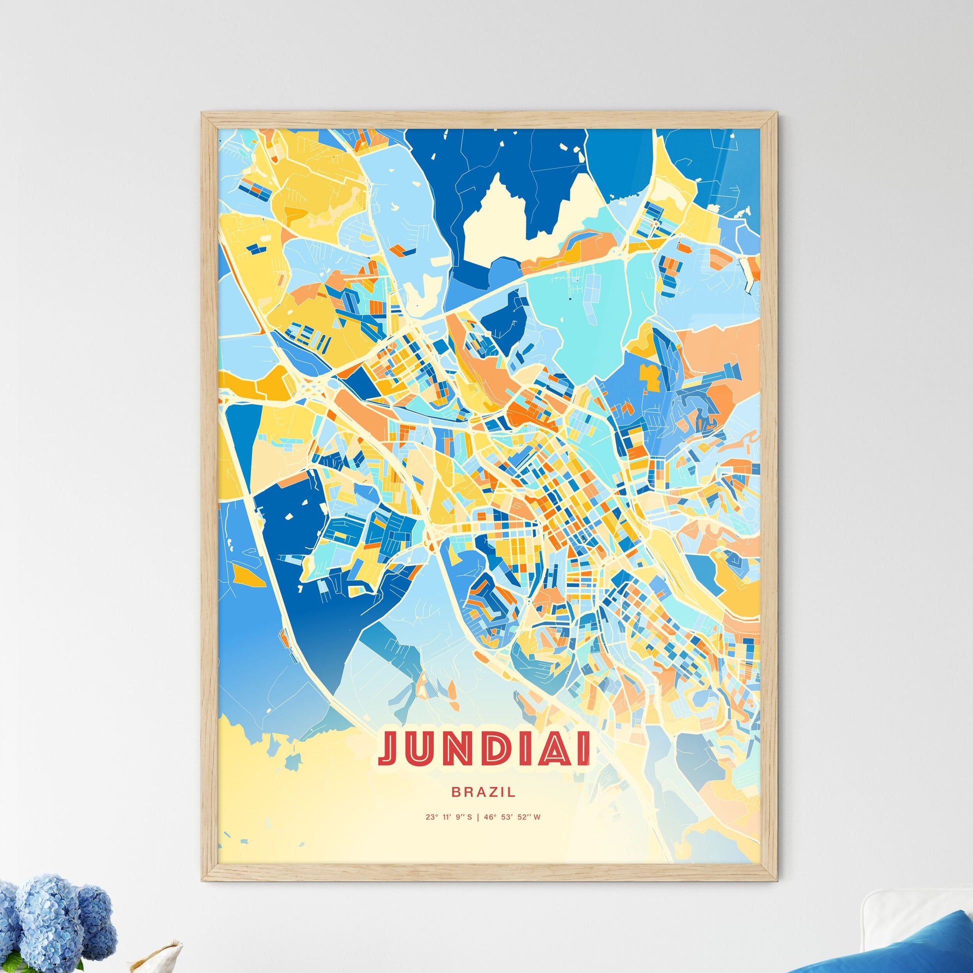 Colorful JUNDIAI BRAZIL Fine Art Map Blue Orange