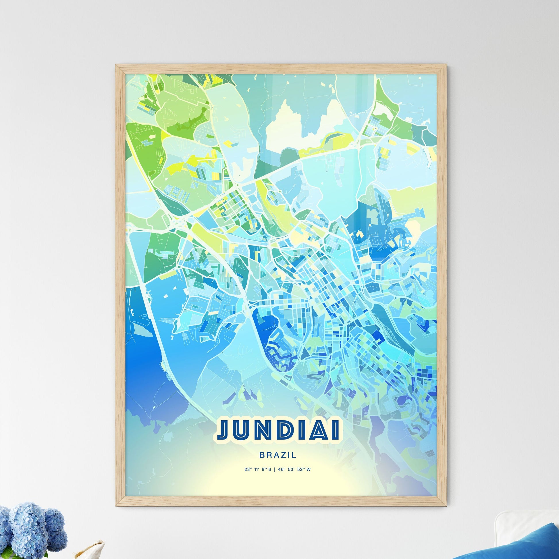 Colorful JUNDIAI BRAZIL Fine Art Map Cool Blue