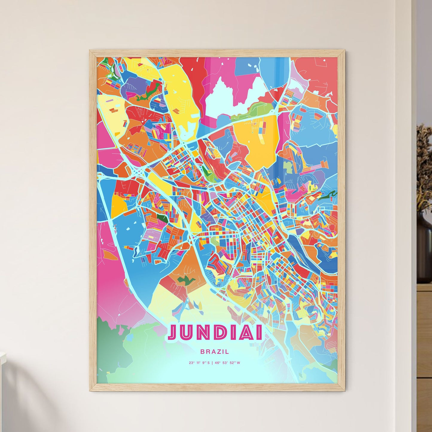 Colorful JUNDIAI BRAZIL Fine Art Map Crazy Colors