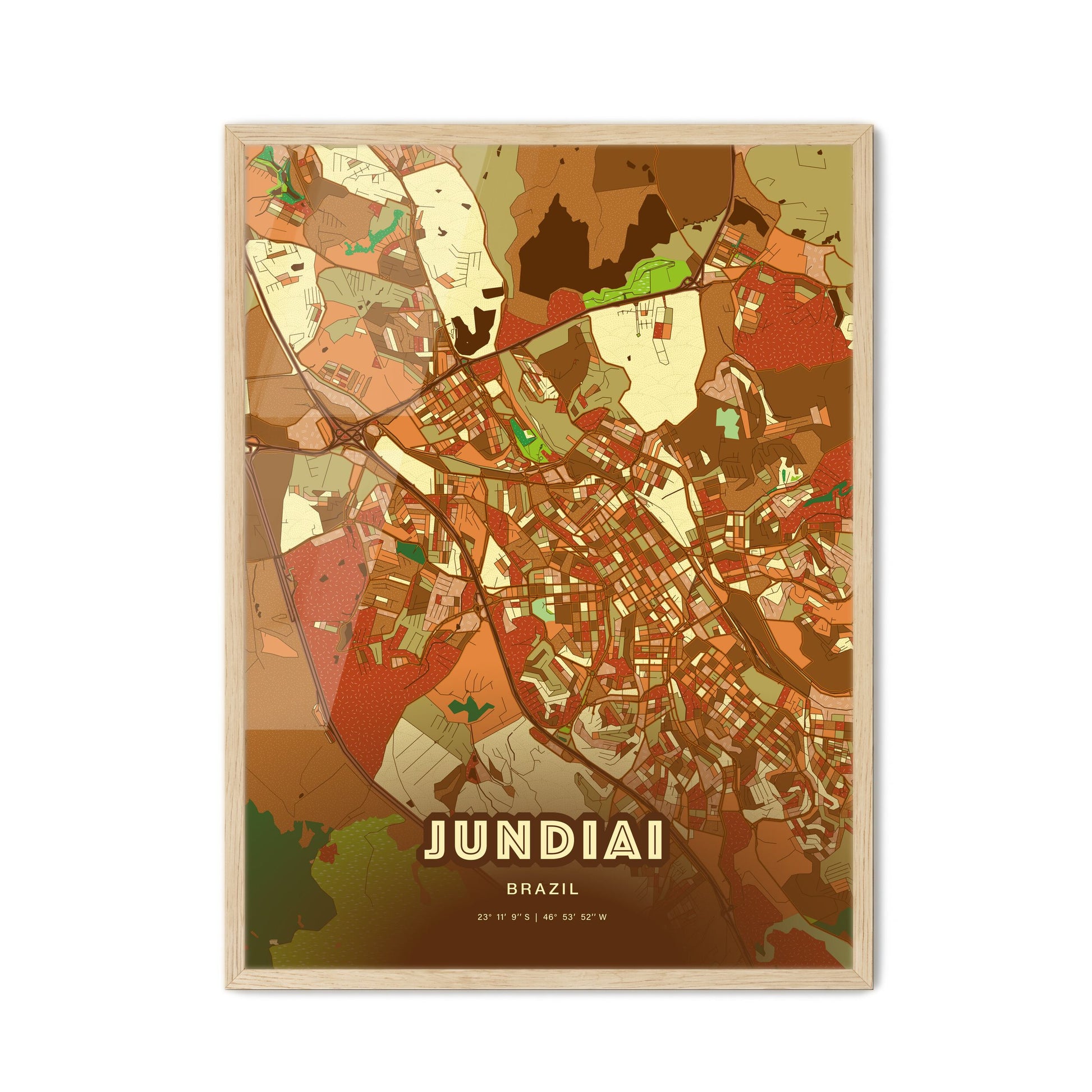 Colorful JUNDIAI BRAZIL Fine Art Map Farmhouse