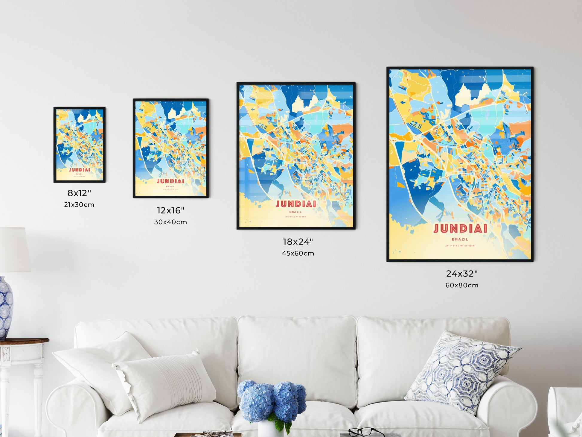 Colorful JUNDIAI BRAZIL Fine Art Map Blue Orange