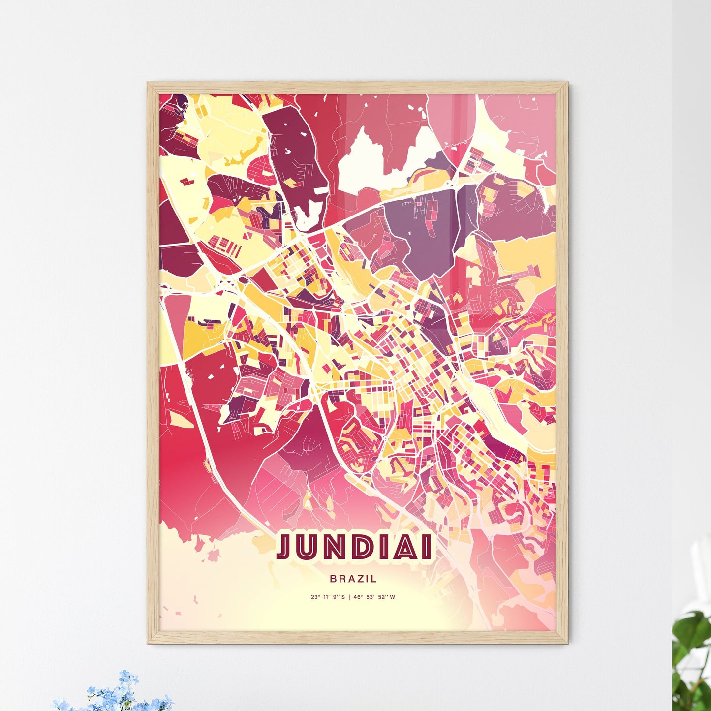 Colorful JUNDIAI BRAZIL Fine Art Map Hot Red