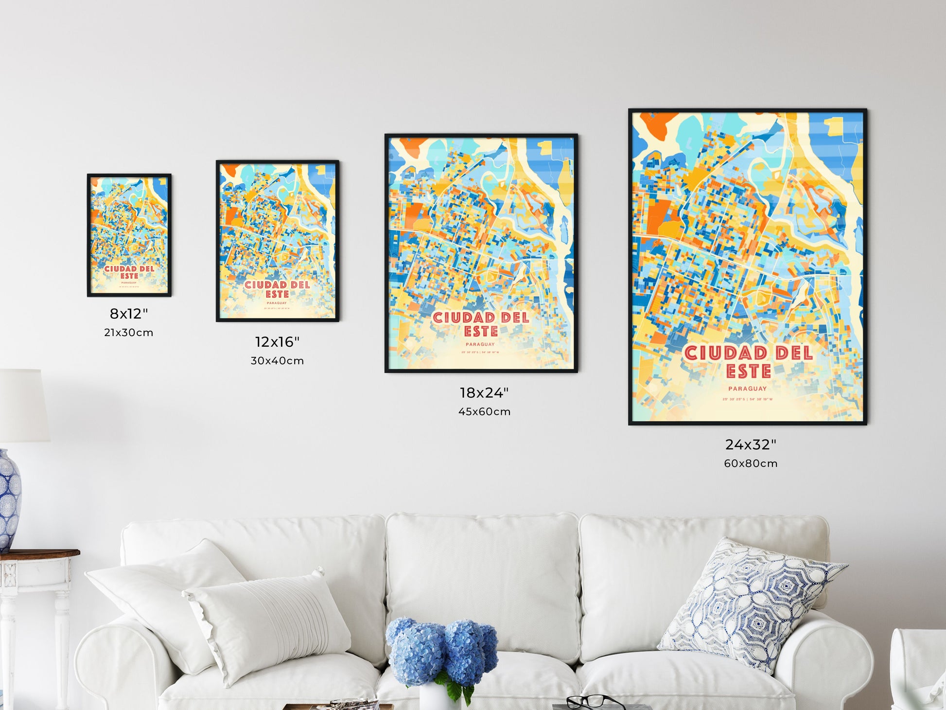 Colorful CIUDAD DEL ESTE PARAGUAY Fine Art Map Blue Orange