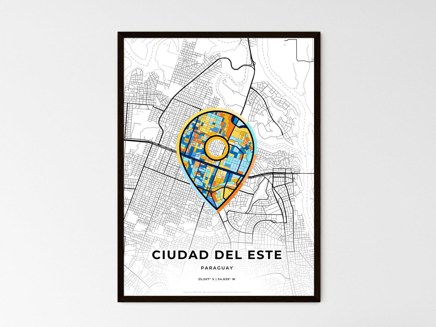 Ciudad Del Este Paraguay wedding art map with pointer icon