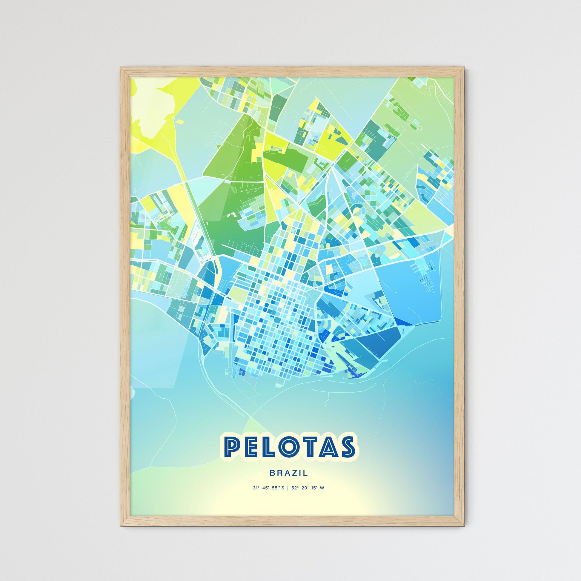 Colorful PELOTAS BRAZIL Fine Art Map Cool Blue