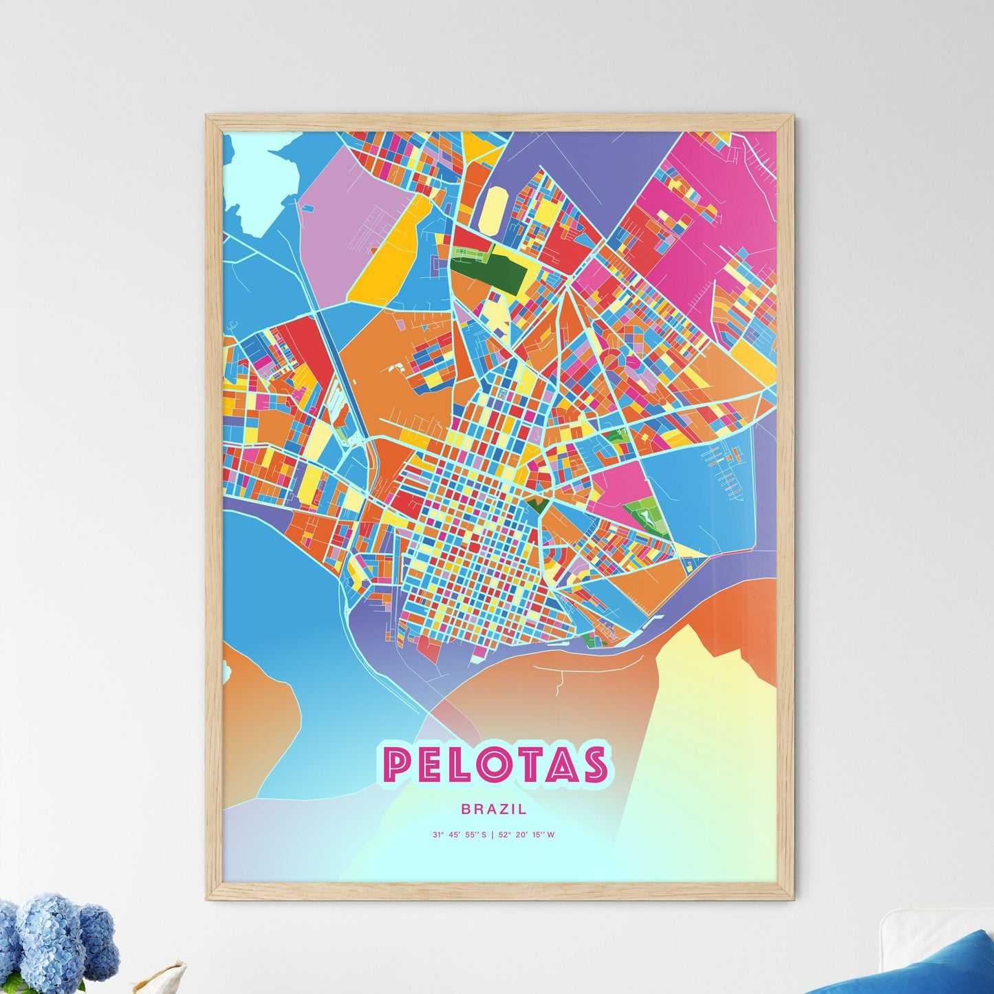 Colorful PELOTAS BRAZIL Fine Art Map Crazy Colors