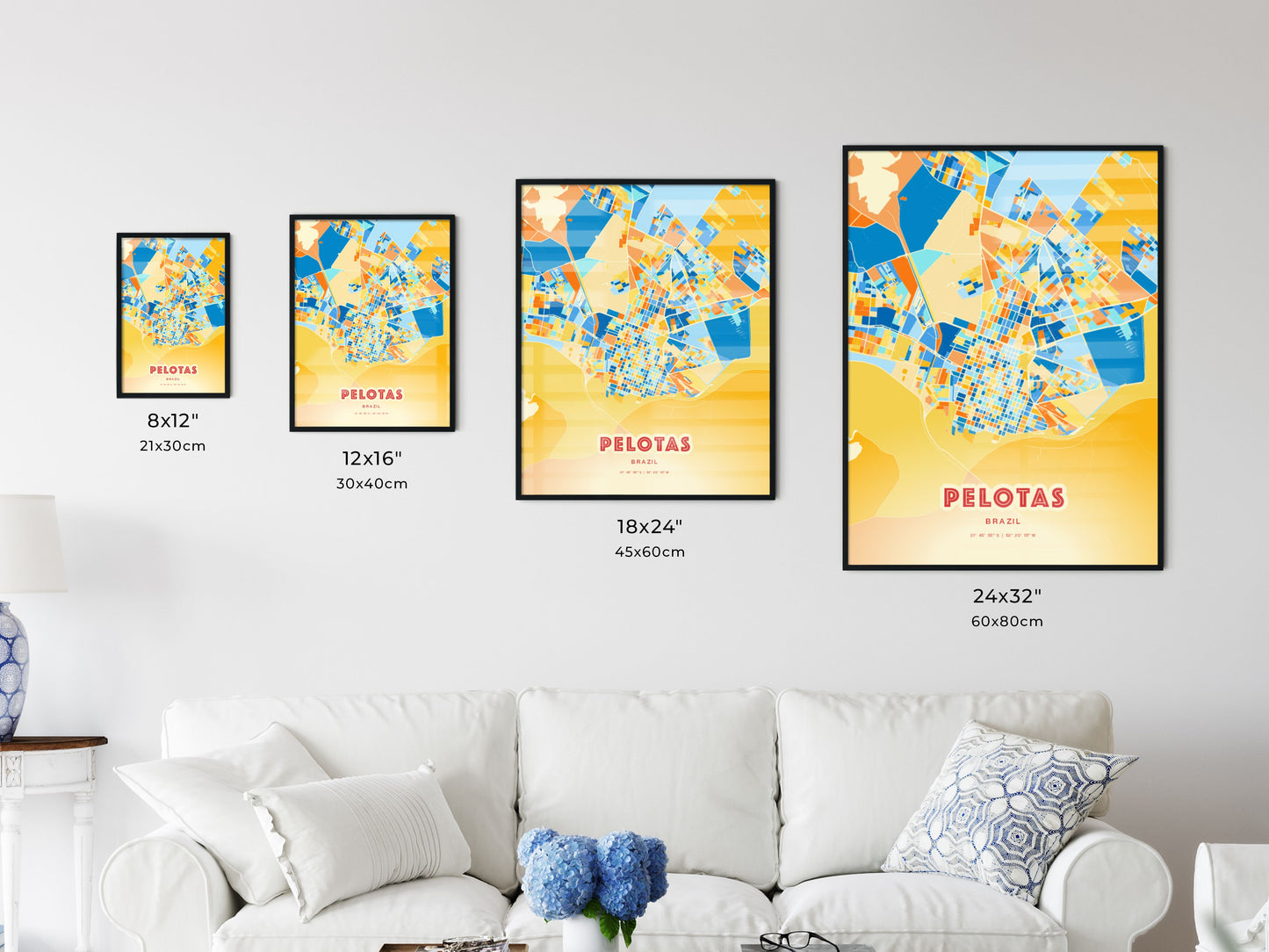 Colorful PELOTAS BRAZIL Fine Art Map Blue Orange