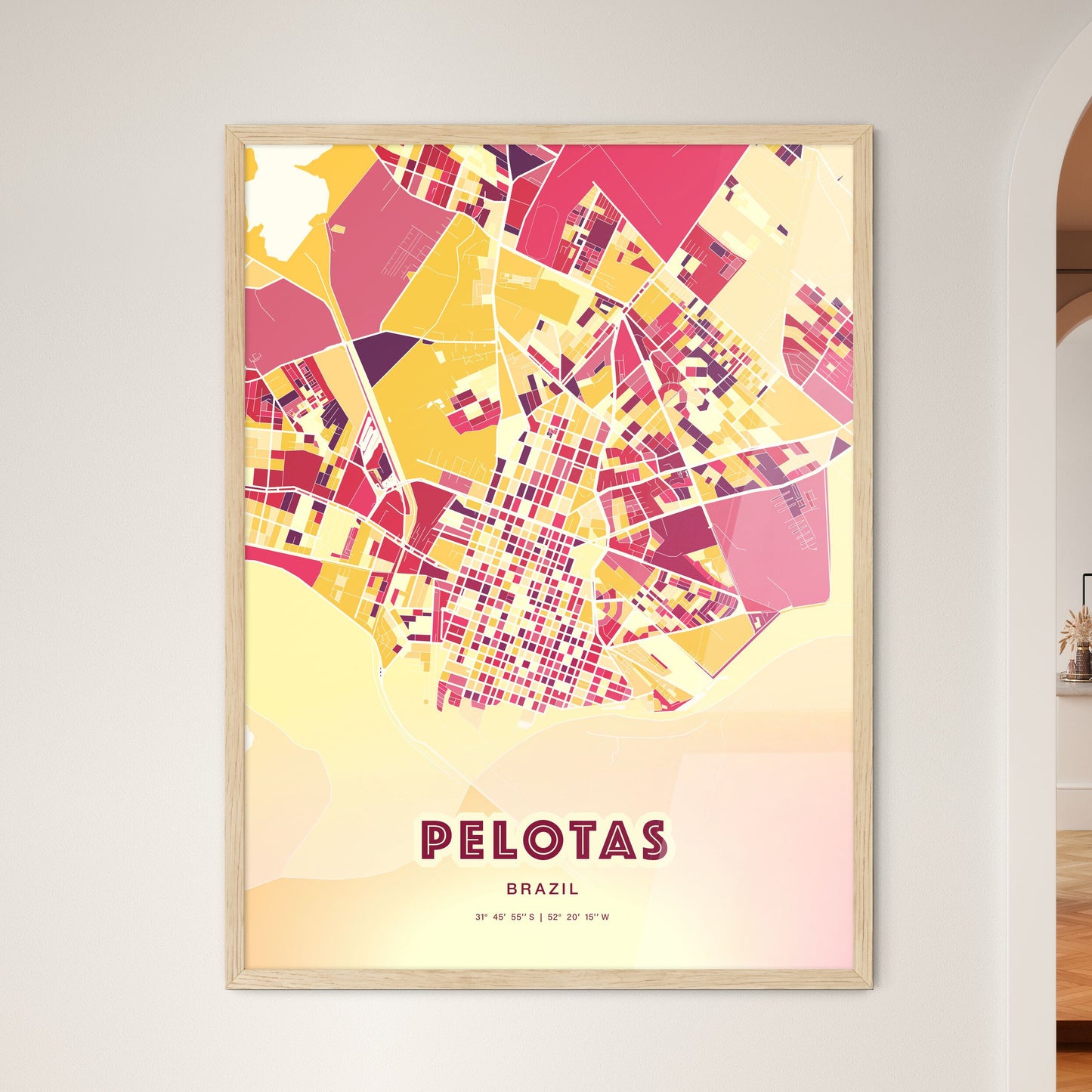 Colorful PELOTAS BRAZIL Fine Art Map Hot Red