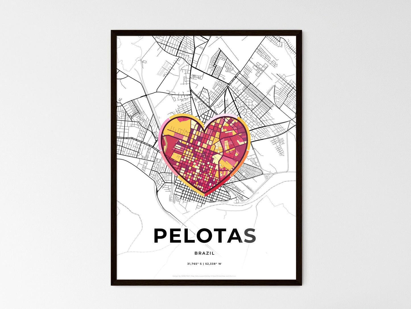 Pelotas Brazil wedding art map with heart icon