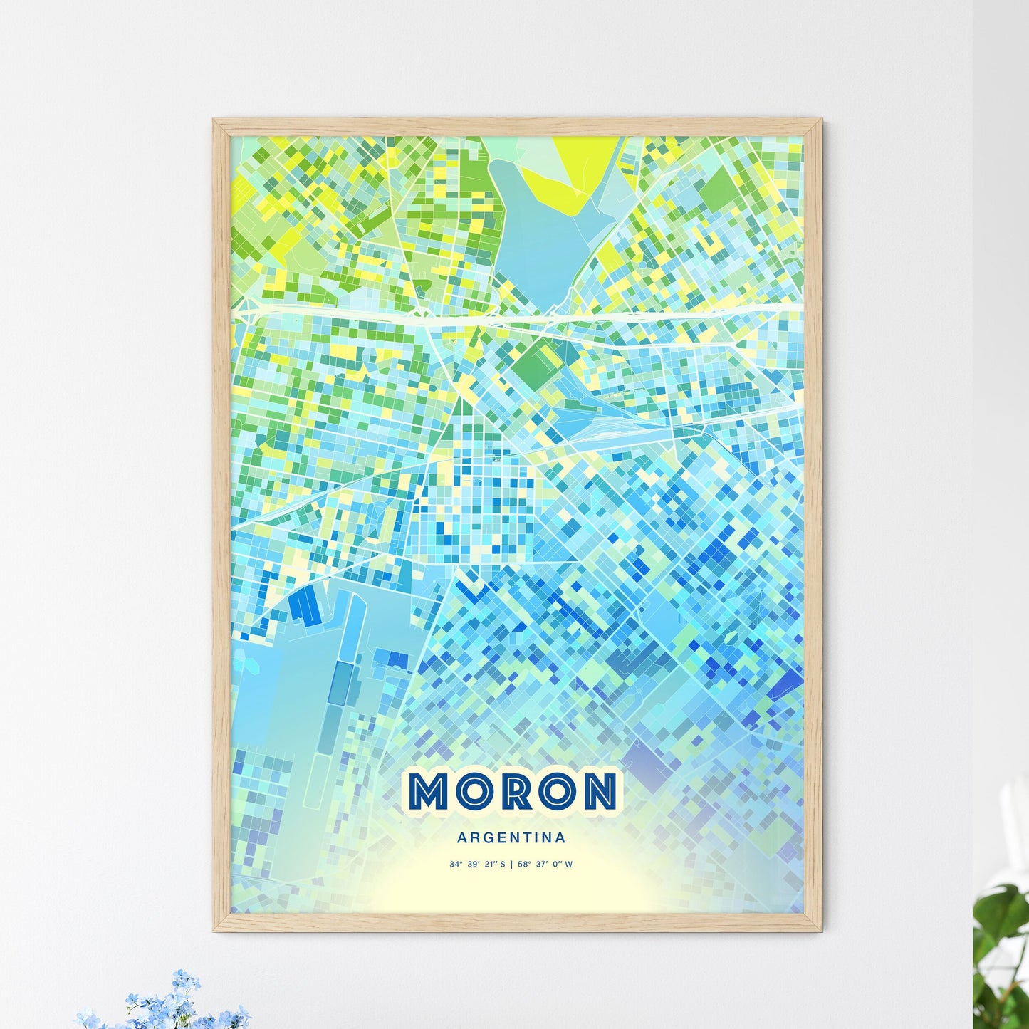 Colorful MORON ARGENTINA Fine Art Map Cool Blue