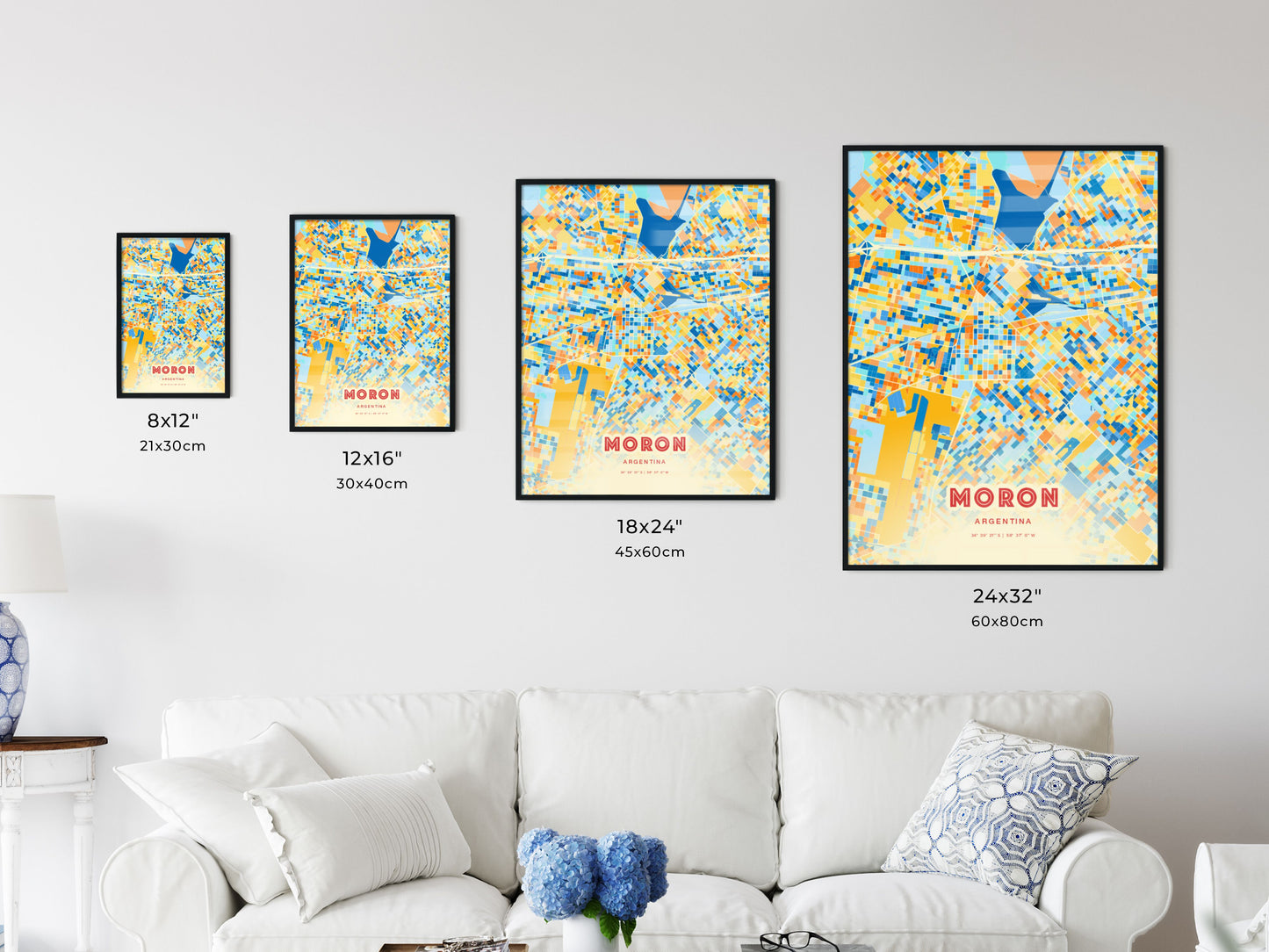 Colorful MORON ARGENTINA Fine Art Map Blue Orange